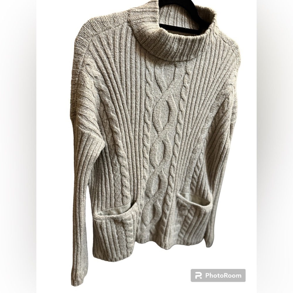 ABERCROMBIE & FITCH cable knit chunk women's oat Mock Neck Sweater SZ Small - Picture 5 of 14
